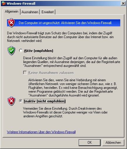 Einstellung der Windows-Firewall