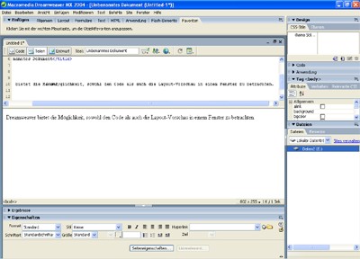 Die Programmoberfläche von Dreamweaver