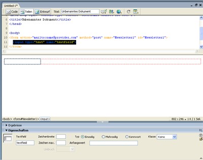 Erstellung eines Formulars mit Textfeldern