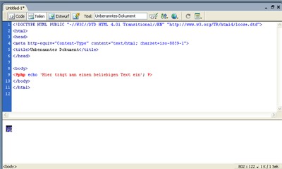 Erstellung einer PHP - Anweisung in Dreamweaver