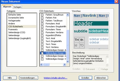 Vorlagen für ein Seitenlayout