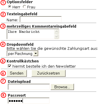 Verschiedene Formularfelder