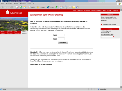 Nachbildung der Sparkasse-Webseite eines Phishers
