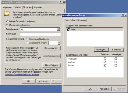 Rechtefreigabe in Windows XP