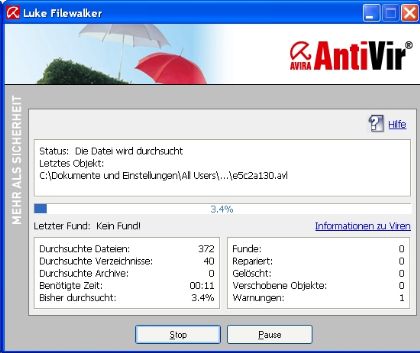 Das kostenlose Antivirenprogramm Antivir bei der Suche