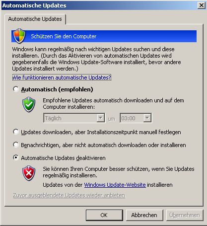 Einstellungen für Windows Update