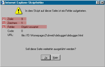 Fehlermeldung im Internet Explorer