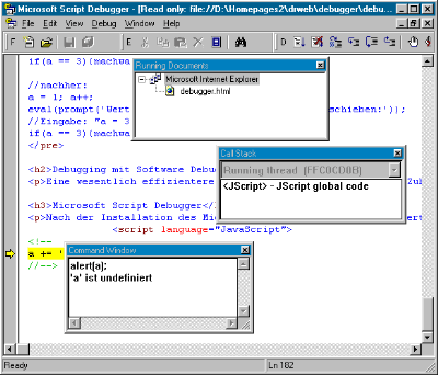 Microsoft Script Debugger im Einsatz