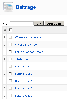 Übersicht der gespeicherten Beiträge