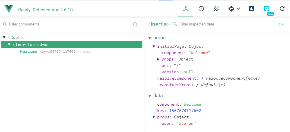 Inertia Objekt in Chrome DEV Tools