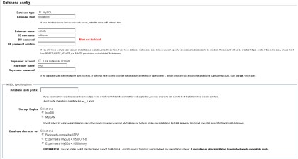 Konfiguration der Datenbank-Optionen