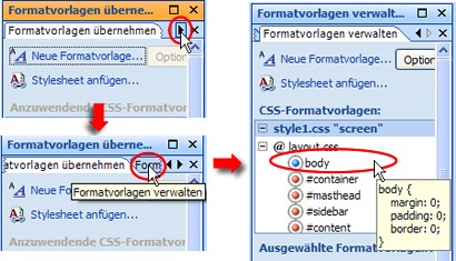 Formatvorlage verwalten in MS Expression Web