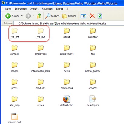 Die _vti-Ordner im Explorer
