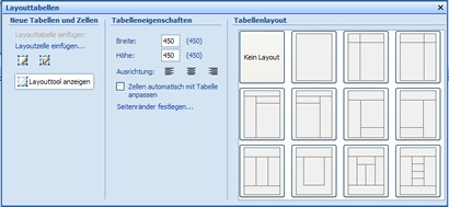 Erstellung von Layouttabellen