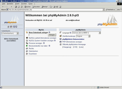 phpMyAdmin im Browser