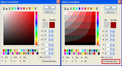 Farbwähler für volle und für Internet-fähige Farbvariante