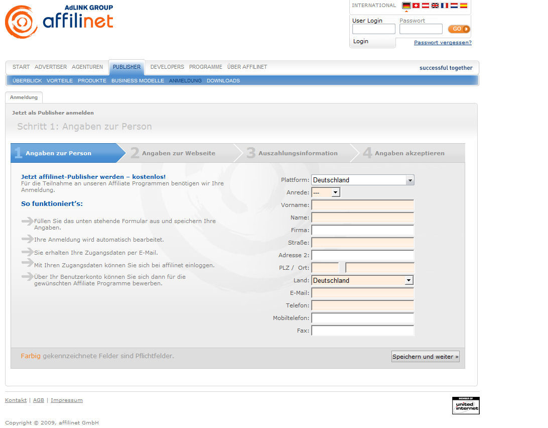Affilinet Anmeldung