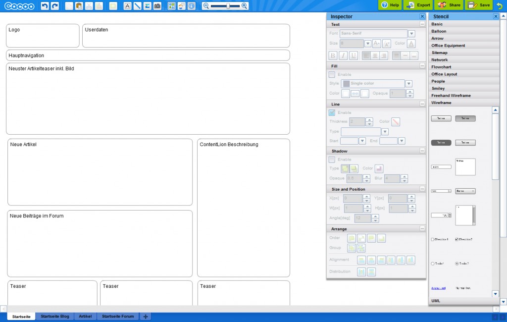 Cacoon Wireframing