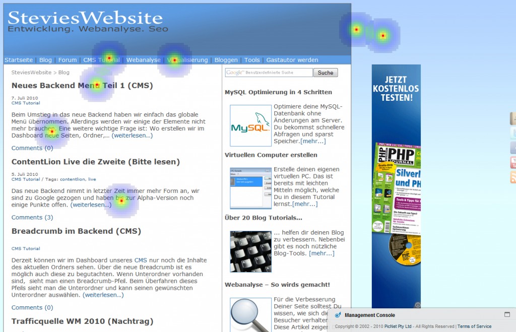 Klick-Heatmap Blog Startseite