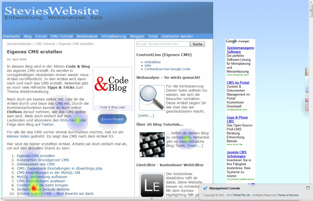 Klick-Heatmap Eigenes CMS